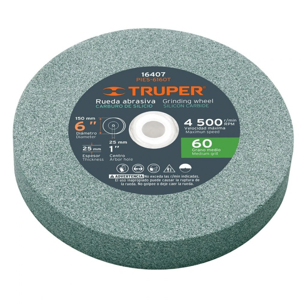 PIEDRA P/ESMERIL DE CARBURO DE SILICIO 6" GRANO 60 A60-6X1"X1" REF. 16407 MOD-6160T MARCA TRUPER
