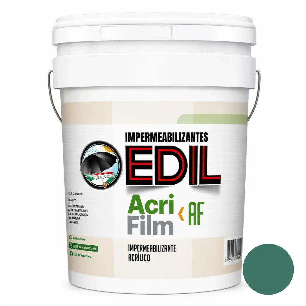PINTURA ELASTOMERICA ACRIFILM 10 IMPERMEABILIZANTE COLOR VERDE CUÑETE 4.5 GL REF.36000503 MARCA EDIL