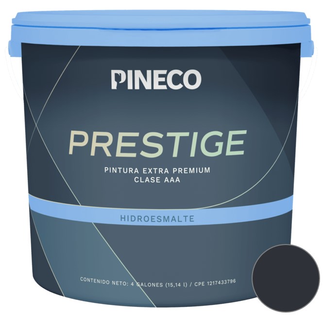 PINTURA HIDROESMALTE SATINADO PRESTIGE CLASE "A" COLOR NEGRO FUMO 1GL MARCA PINECO