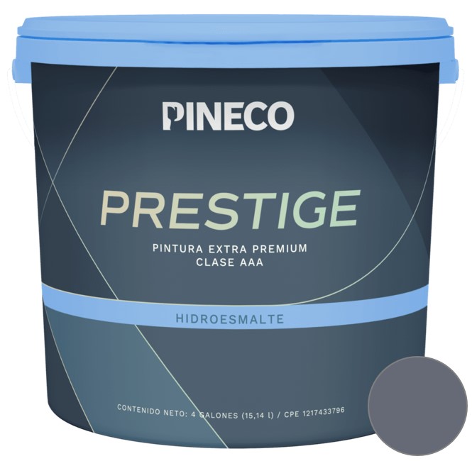 PINTURA HIDROESMALTE SATINADO PRESTIGE CLASE "A" COLOR GRIS META 1GL MARCA PINECO