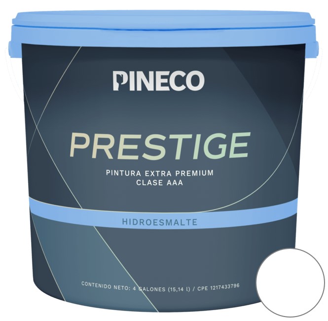 PINTURA HIDROESMALTE SATINADO PRESTIGE CLASE A COLOR BLANCO 1GL REF. HDR0301E1G MARCA PINECO