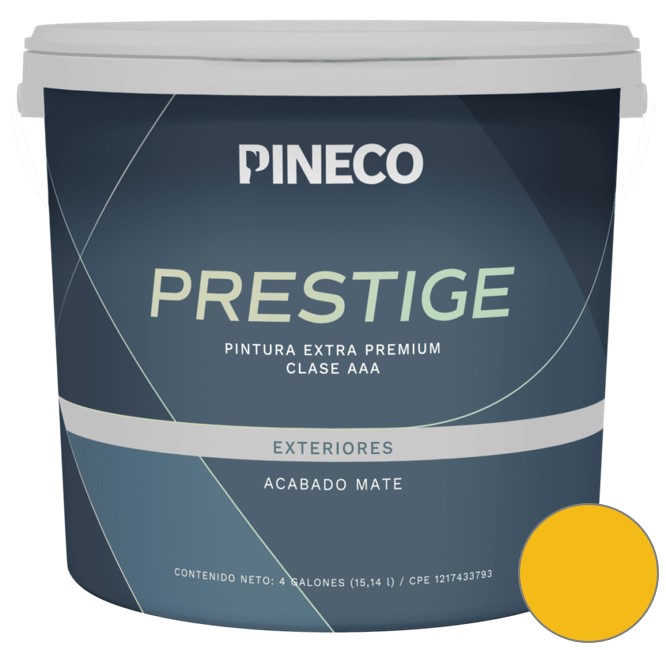 PINTURA DE CAUCHO MATE PRESTIGE EXT. CLASE A 1GL COLOR AMARILLO MOSTARDA REF.PRS6801A3G MARCA PINECO