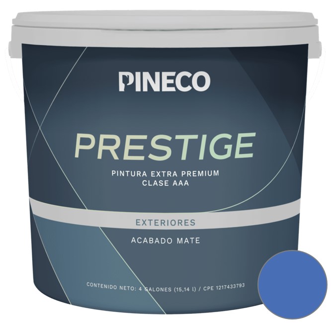 PINTURA DE CAUCHO MATE PRESTIGE EXTERIOR CLASE A 01 GL COLOR AZUL COBALTO REF.PRS460 MARCA PINECO
