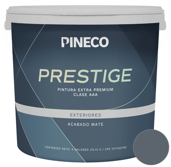 PINTURA DE CAUCHO MATE PRESTIGE EXTERIOR CLASE A 01 GL COLOR GRIS LAVA REF.PRS460 MARCA PINECO