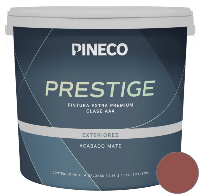 PINTURA DE CAUCHO MATE PRESTIGE EXTERIOR CLASE A 01 GL COLOR ROSSO BACIO REF.PRS6701A3G MARCA PINECO