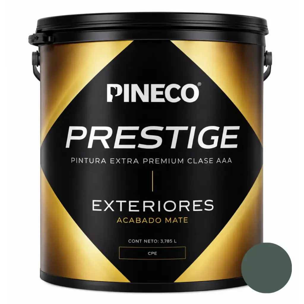 PINTURA DE CAUCHO MATE PRESTIGE EXT. CLASE A 01 GL COLOR VERDE VELUGA REF.PRS460 MARCA PINECO