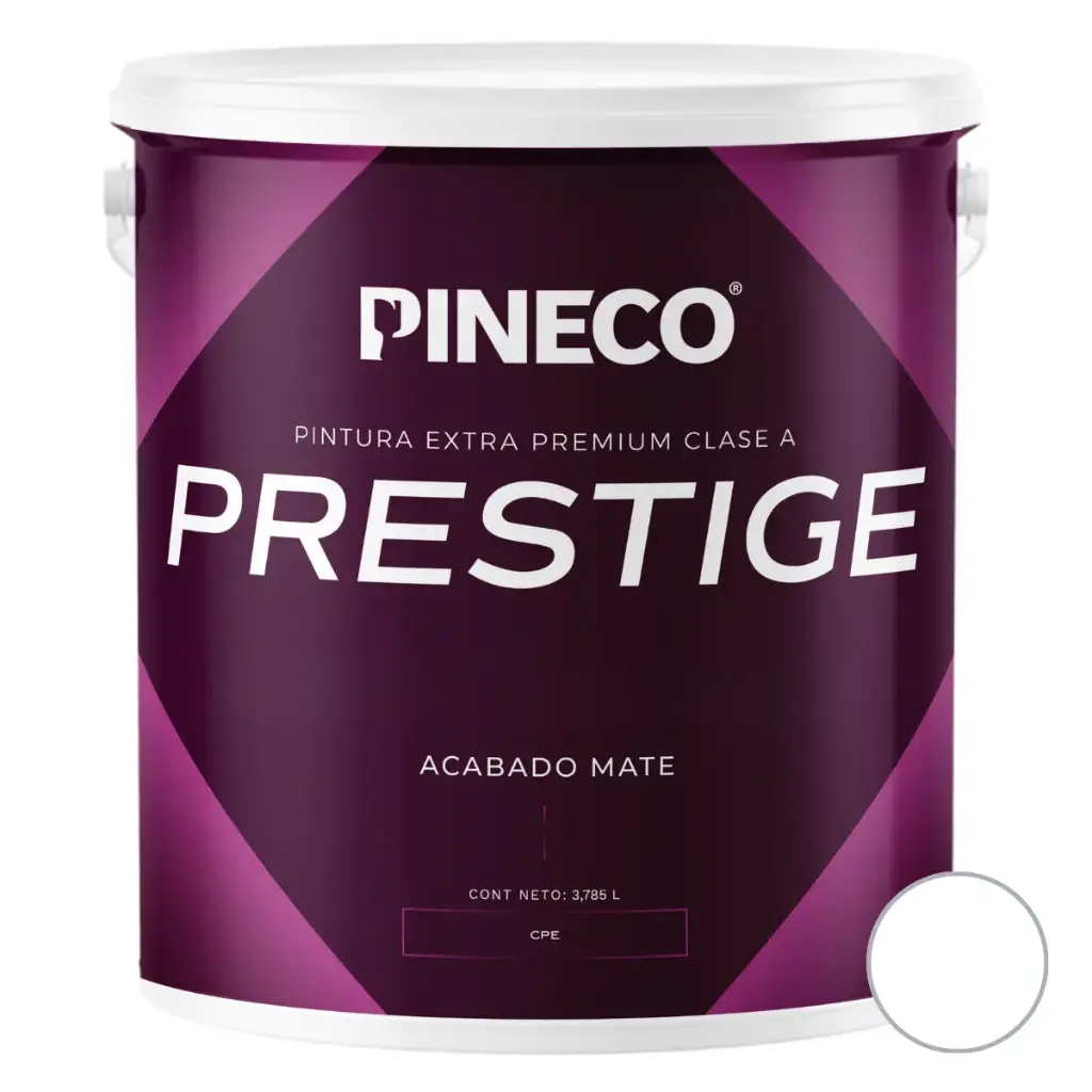 PINTURA DE CAUCHO MATE PRESTIGE INT. CLASE AAA 1GL COLOR BLANCO ASSOLUTO REF.PRS4601A1G MARCA PINECO