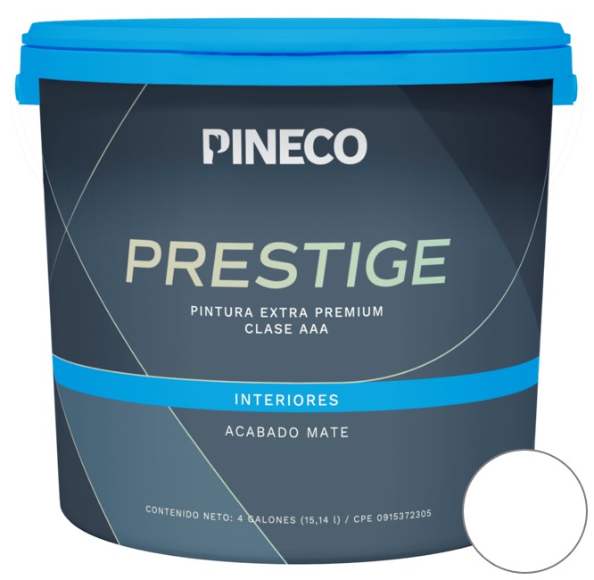 PINTURA DE CAUCHO MATE PRESTIGE INT. CLASE AAA 1GL COLOR BLANCO ASSOLUTO REF.PRS4601A1G MARCA PINECO