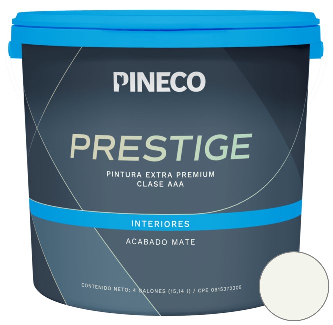 PINTURA DE CAUCHO MATE PRESTIGE INT. CLASE A 04 GL COLOR BLANCO ASSOLUTO REF.PRS4601A1P MARCA PINECO