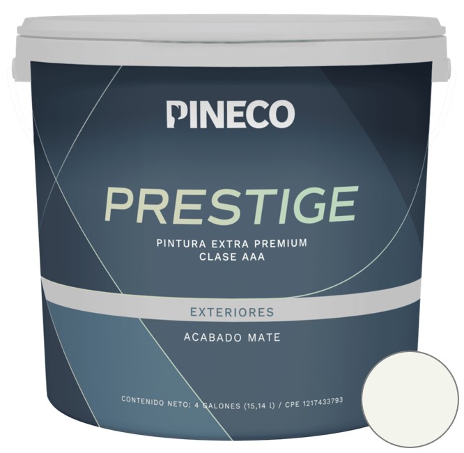 PINTURA DE CAUCHO MATE PRESTIGE EXT. CLASE A 4 GL COLOR ( PAILA ) BLANCO ASSOLUTO REF.PRS4601A3P PINECO