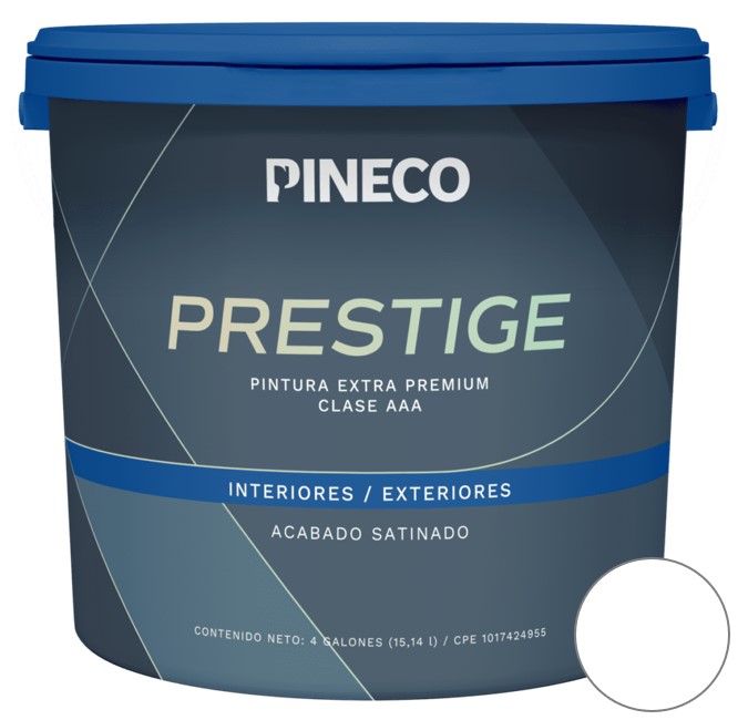 PINTURA DE CAUCHO SATINADO PRESTIGE CLASE "AAA" COLOR BLANCO ASSOLUT 1GL REF.PRS4602A2G MARCA PINECO
