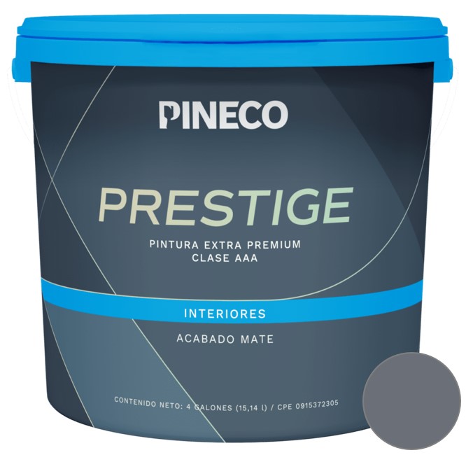PINTURA DE CAUCHO MATE PRESTIGE INT. CLASE AAA 1 GL COLOR GRIS META REF. PRS6201A1G MARCA PINECO