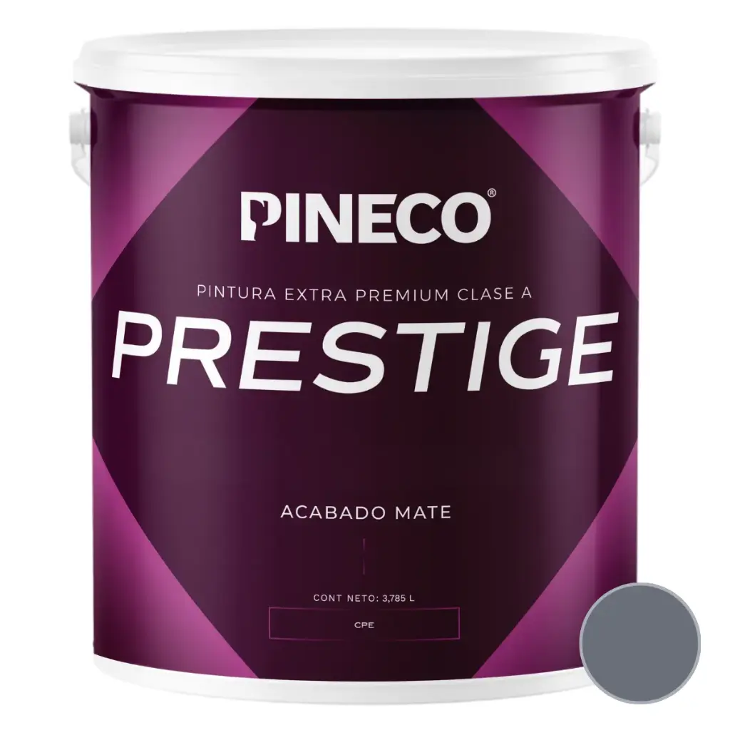 PINTURA DE CAUCHO MATE PRESTIGE INT. CLASE AAA 1 GL COLOR GRIS META REF. PRS6201A1G MARCA PINECO