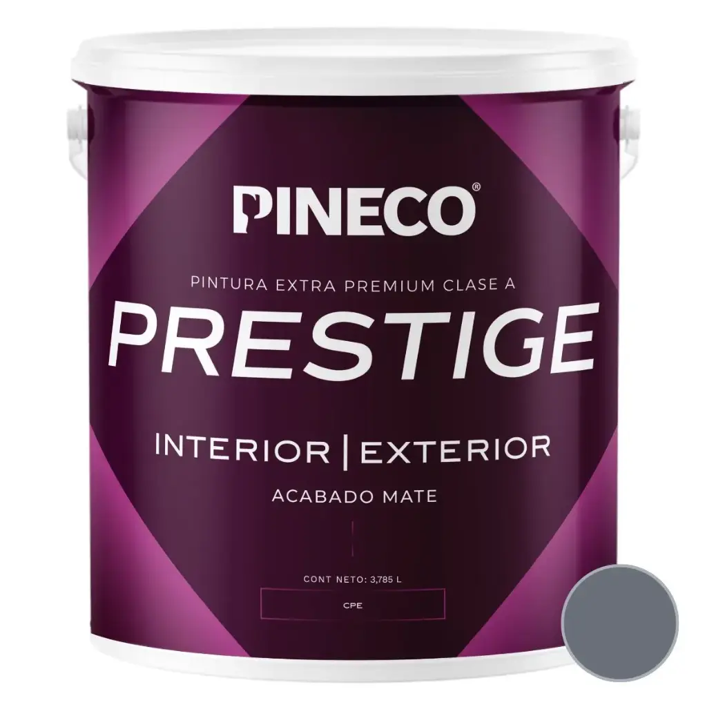 PINTURA DE CAUCHO MATE PRESTIGE INT. CLASE AAA 1 GL COLOR GRIS META REF. PRS6201A1G MARCA PINECO