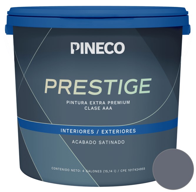 PINTURA DE CAUCHO SATINADO PRESTIGE CLASE "A" COLOR GRIS META 1 GL REF. PRS6202A2G MARCA PINECO