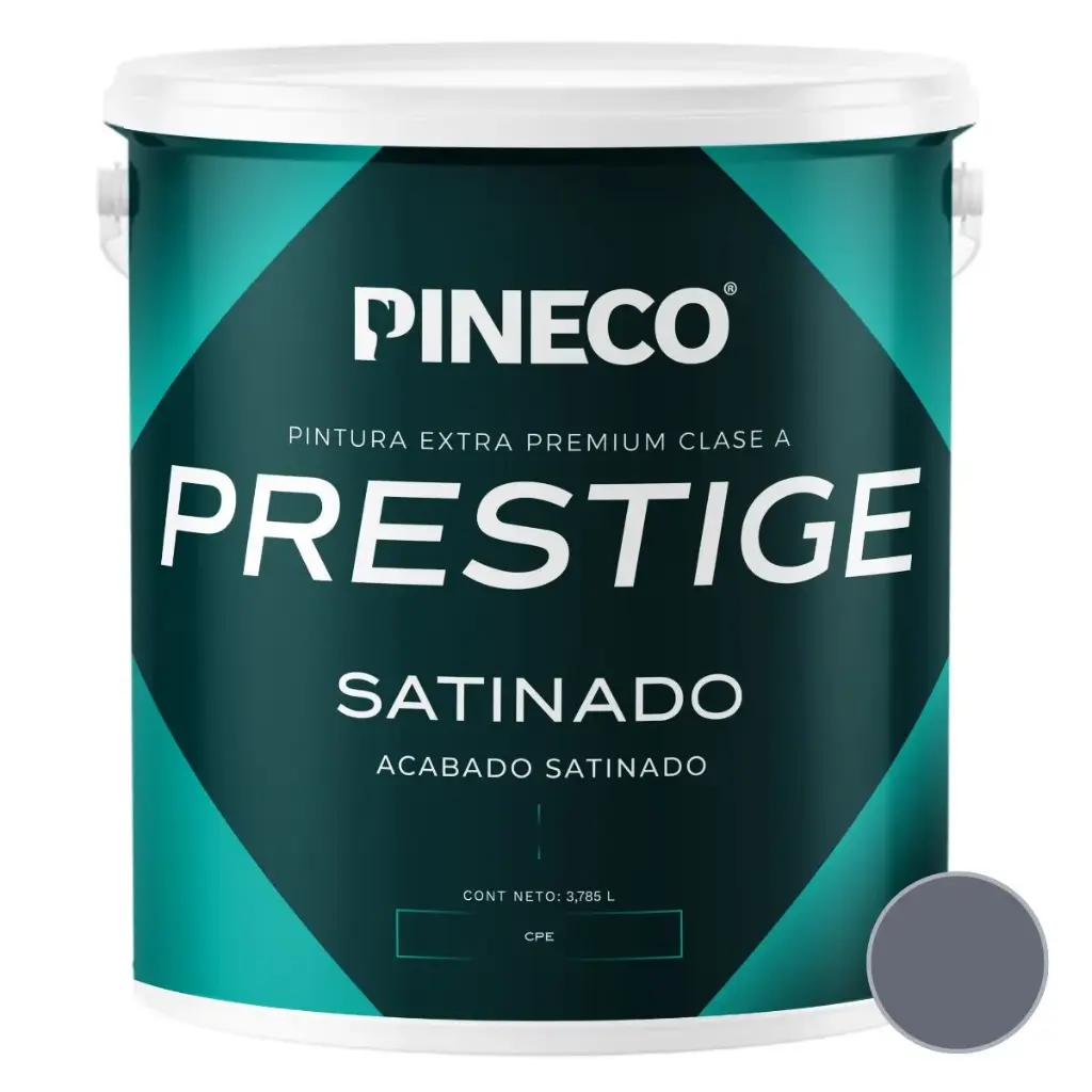 PINTURA DE CAUCHO SATINADO PRESTIGE CLASE "A" COLOR GRIS META 1 GL REF. PRS6202A2G MARCA PINECO