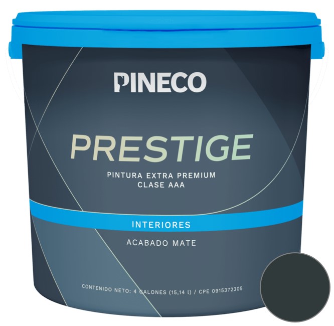 PINTURA DE CAUCHO MATE PRESTIGE INT. CLASE AAA 1 GL COLOR NEGRO FUMO REF. PRS6901A1G MARCA PINECO