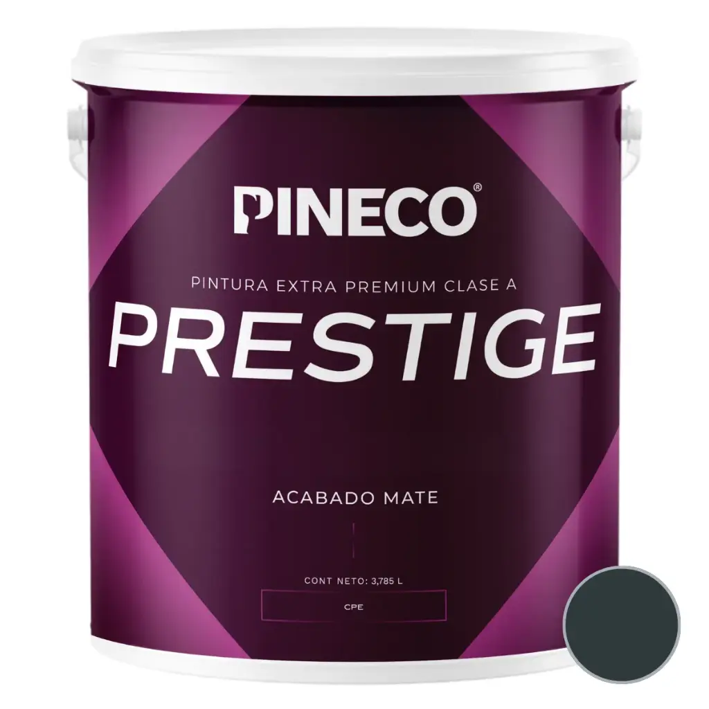 PINTURA DE CAUCHO MATE PRESTIGE INT. CLASE AAA 1 GL COLOR NEGRO FUMO REF. PRS6901A1G MARCA PINECO