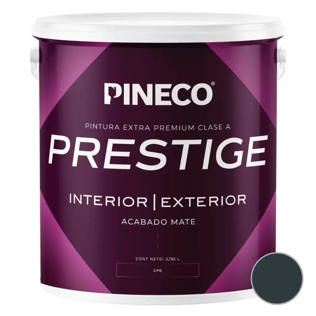 PINTURA DE CAUCHO MATE PRESTIGE INT. CLASE AAA 1 GL COLOR NEGRO FUMO REF. PRS6901A1G MARCA PINECO