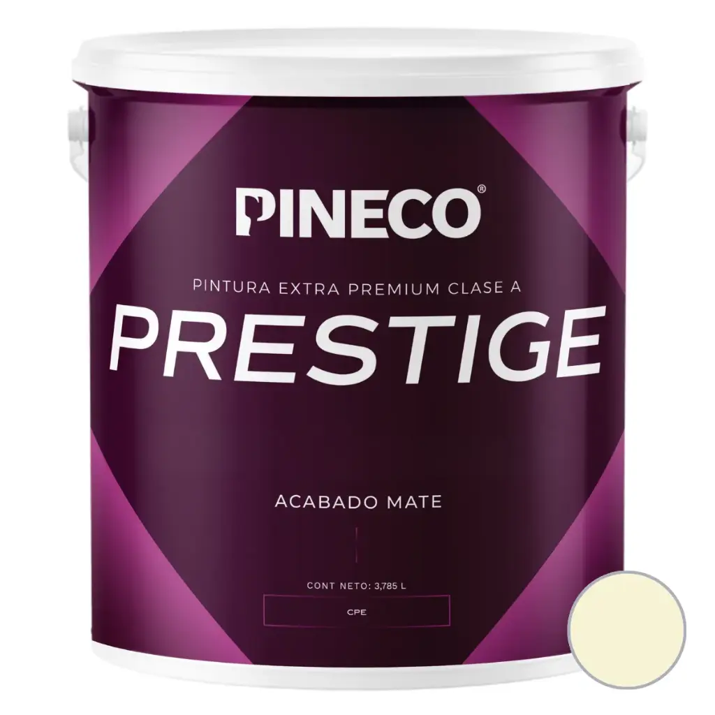 PINTURA DE CAUCHO MATE PRESTIGE INT. CLASE AAA1 GL COLOR MARFIL CARRARA REF. PRS7601A1G MARCA PINECO