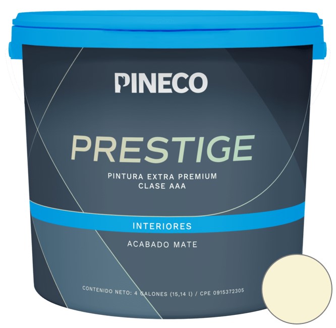 PINTURA DE CAUCHO MATE PRESTIGE INT. CLASE AAA1 GL COLOR MARFIL CARRARA REF. PRS7601A1G MARCA PINECO