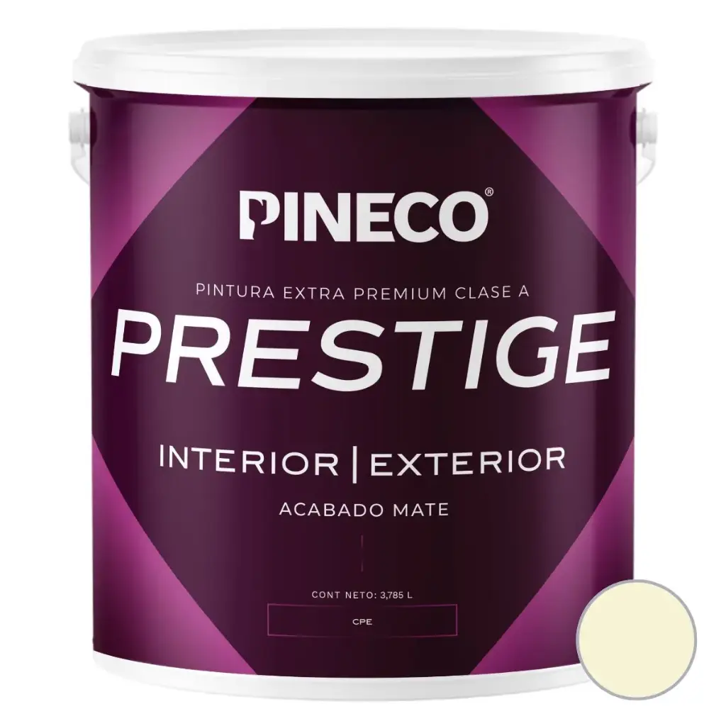 PINTURA DE CAUCHO MATE PRESTIGE INT. CLASE AAA1 GL COLOR MARFIL CARRARA REF. PRS7601A1G MARCA PINECO