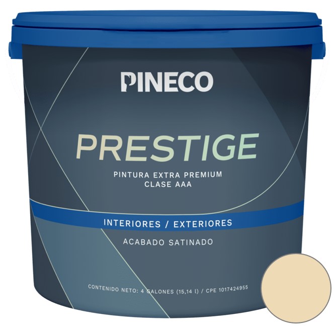 PINTURA DE CAUCHO SATINADO PRESTIGE CLASE "A " COLOR MARFIL CARRARA 1 GL REF.PRS7602A2G MARCA PINECO