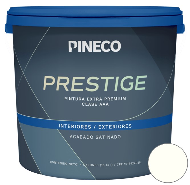 PINTURA DE CAUCHO SATINADO PRESTIGE CLASE "A" COLOR BIANCO LECCE / BLANCO HUESO 1 GL REF.PRS8302A2G MARCA PINECO