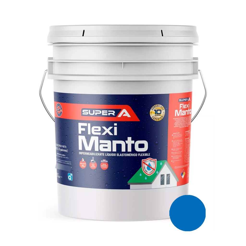 PINTURA ELASTOMERICA IMPERMEABILIZANTE FLEXI MANTO CUÑETE 5 GL (18.92 L) AZUL MARCA SUPER A