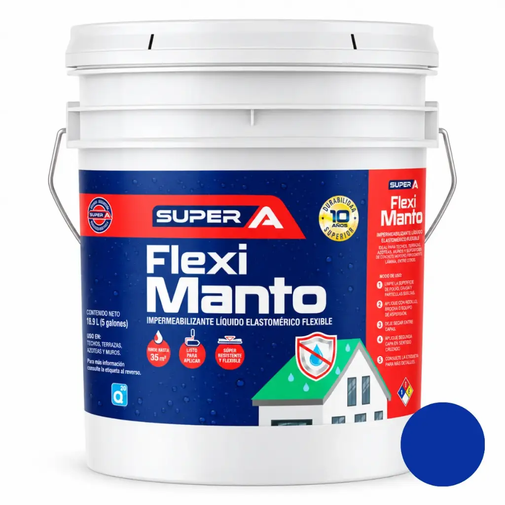 PINTURA ELASTOMERICA IMPERMEABILIZANTE FLEXI MANTO CUÑETE 5 GL (18.92 L) AZUL REF. 1400101001004 MARCA SUPER A