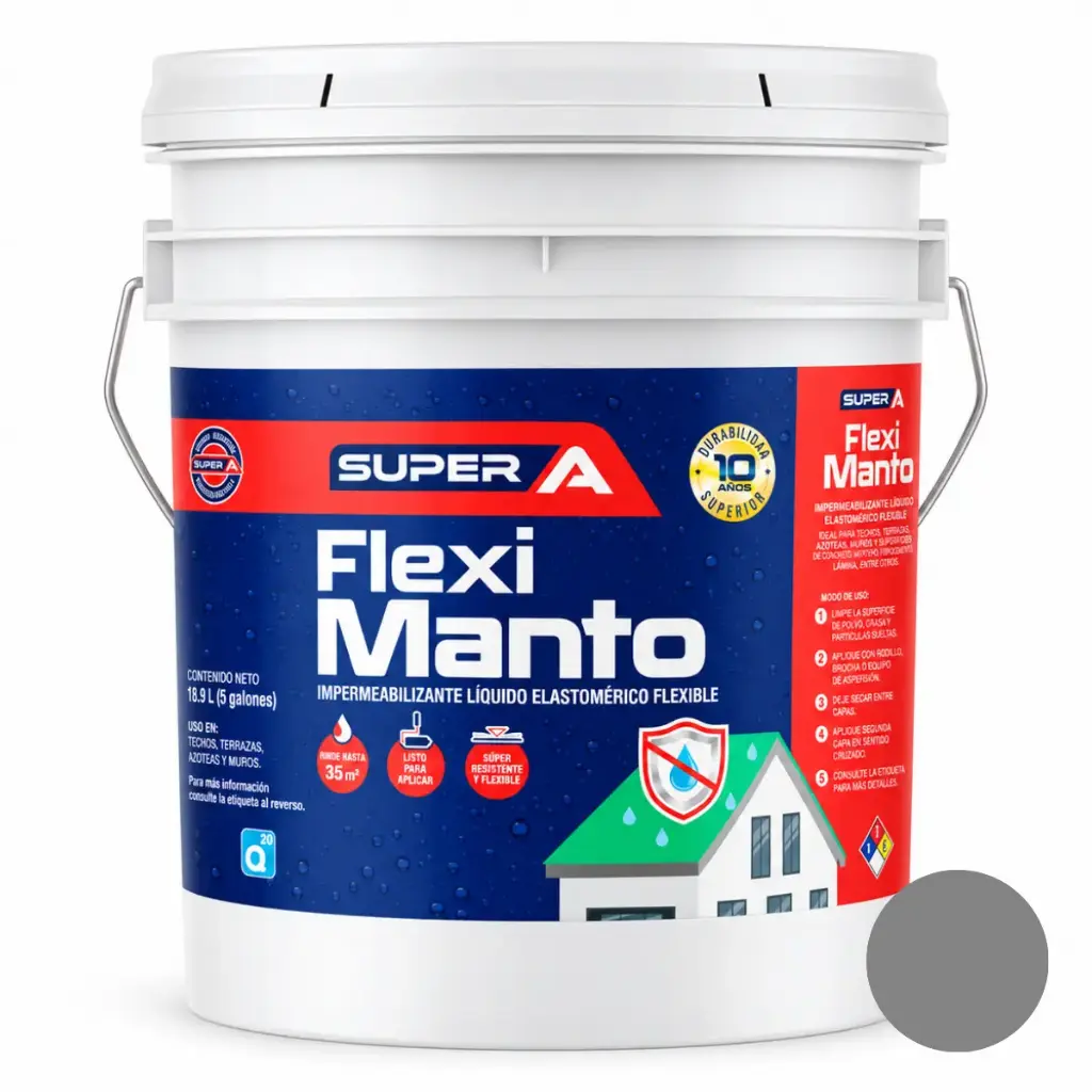 PINTURA ELASTOMERICA IMPERMEABILIZANTE FLEXI MANTO CUÑETE 5 GL (18.92 L) GRIS REF. 01400101001008 MARCA SUPER A