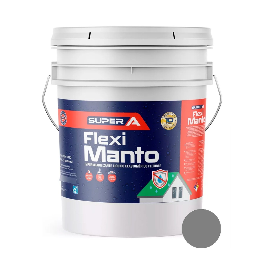 PINTURA ELASTOMERICA IMPERMEABILIZANTE FLEXI MANTO CUÑETE 5 GL (18.92 L) GRIS MARCA SUPER A