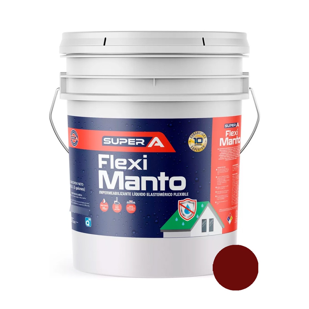 PINTURA ELASTOMERICA IMPERMEABILIZANTE FLEXI MANTO CUÑETE 5 GL (18.92 L) ROJO MARCA SUPER A