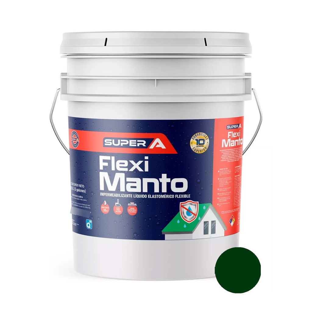 PINTURA ELASTOMERICA IMPERMEABILIZANTE FLEXI MANTO CUÑETE 5 GL (18.92 L) VERDE MARCA SUPER A