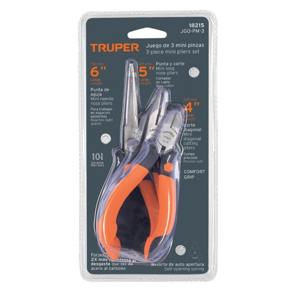 JUEGO DE PINZAS MINI 3 PZAS MOD. -JGO-PM-3 REF- 18215 MARCA TRUPER