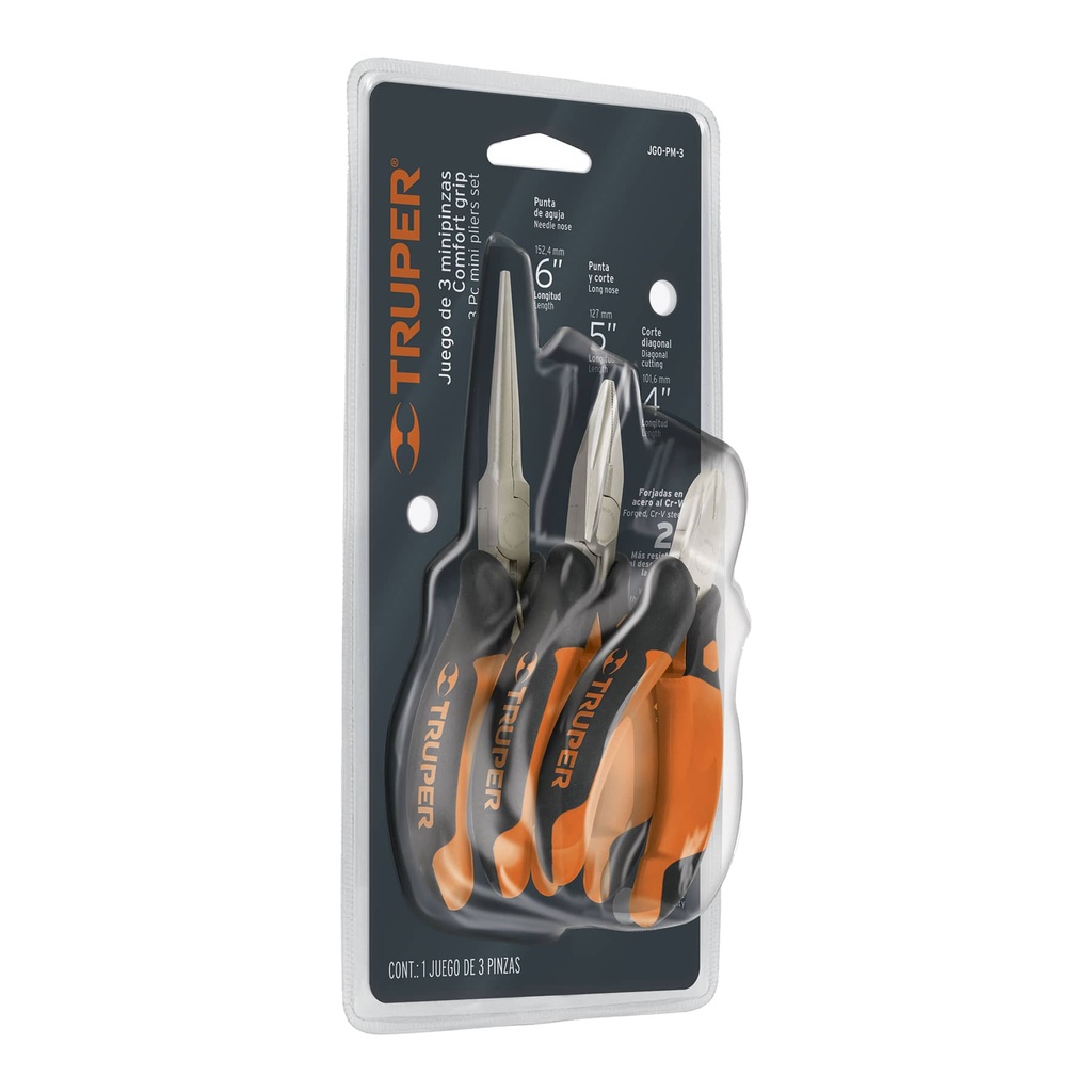 JUEGO DE PINZAS MINI 3 PZAS MOD. -JGO-PM-3 REF- 18215 MARCA TRUPER