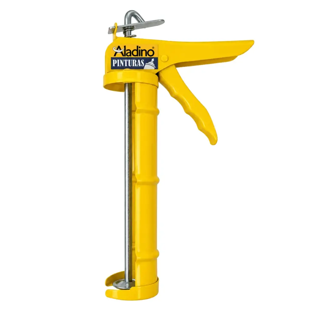 PISTOLA PARA CARTUCHO TUBO SILICON 9" COLOR AMARILLO REF. CA05 MARCA ALADINO