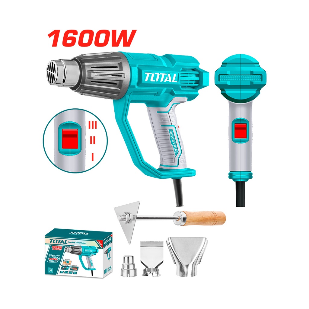 PISTOLA DE CALOR 1600 W 110-120V 50C/450C/550C 3 BOQUILLAS + 1 RASPADOR REF. UTB20036 TOTAL TOOLS