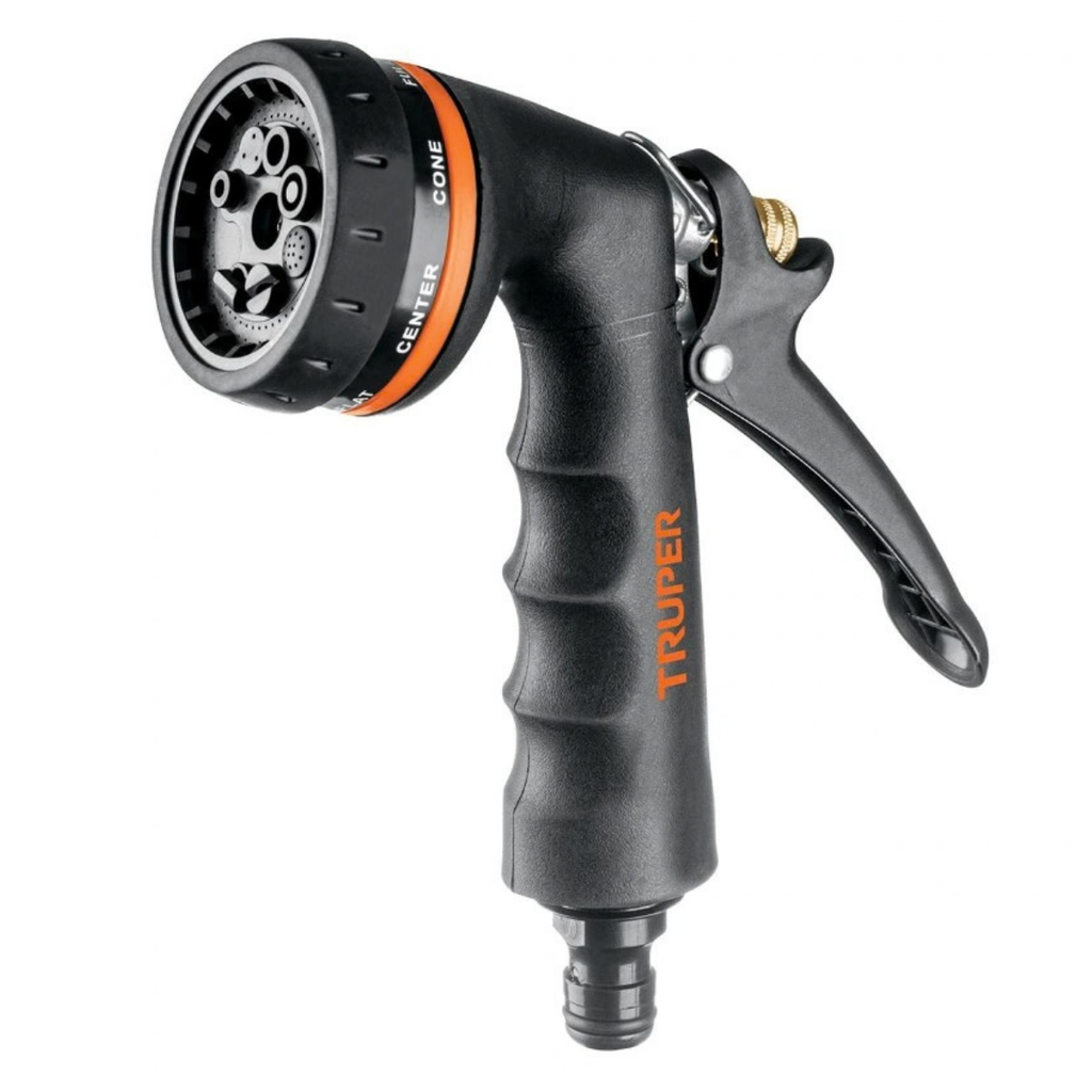 PISTOLA METALICA C/RECUB. JARDIN 8 FUNCION BOQUILLA REGULABLE MOD-PR-208 REF.18477 MARCA TRUPER
