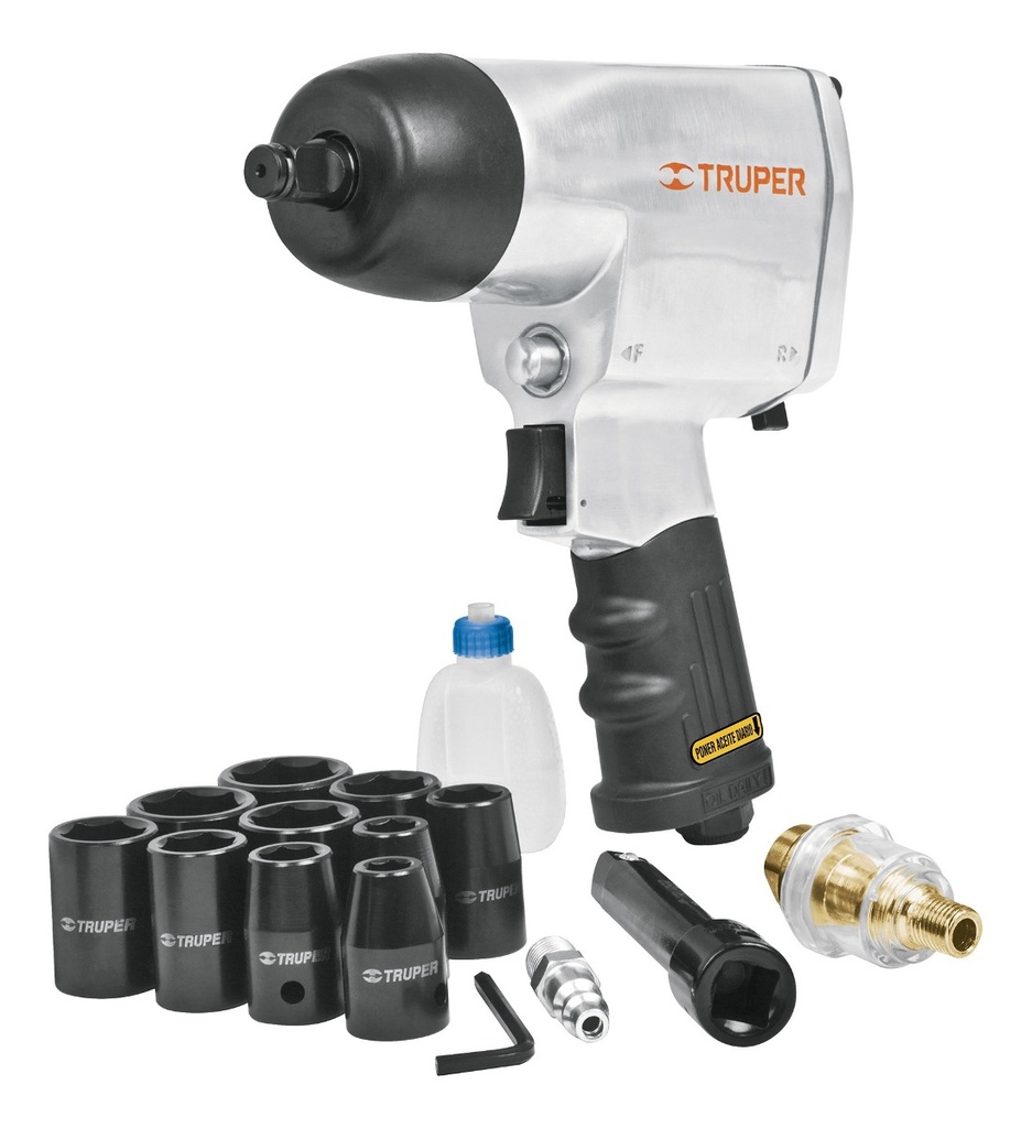 PISTOLA NEUMATICA 1/2" MANG-1/4" NPT - 3/8" KIT (10 DADOS) MOD. TPN-731K REF. 19374 MARCA TRUPER