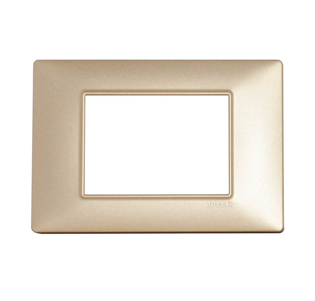 PLACA 3 MODULOS CENTRALES TECNOPOLIMERO PLANA COLOR CHAMPAN MATE REF-14653.22 MARCA VIMAR