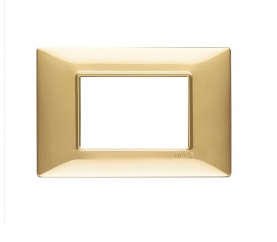 PLACA 3 MODULOS CENTRALES TECNOPOLIMERO PLANA COLOR ORO BRILLANTE REF-14653.24 MARCA VIMAR
