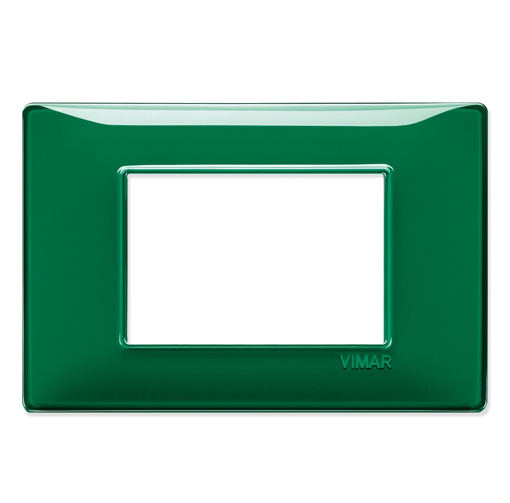 PLACA 3 MODULOS CENTRALES TECNOPOLIMERO PLANA COLOR REFLEX ESMERALDA REF-14653.47 MARCA VIMAR