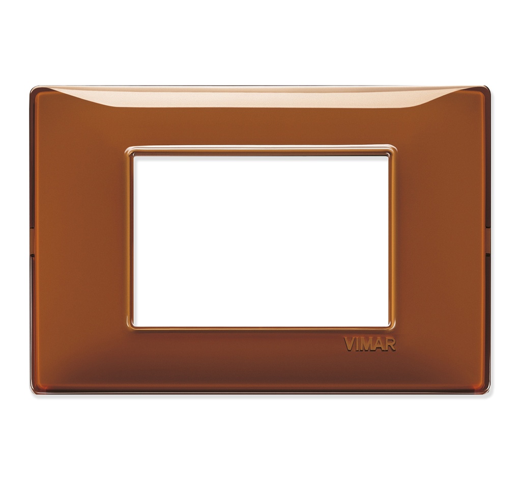 PLACA 3 MODULOS CENTRALES TECNOPOLIMERO PLANA COLOR REFLEX TABACO REF-14653.49 MARCA VIMAR