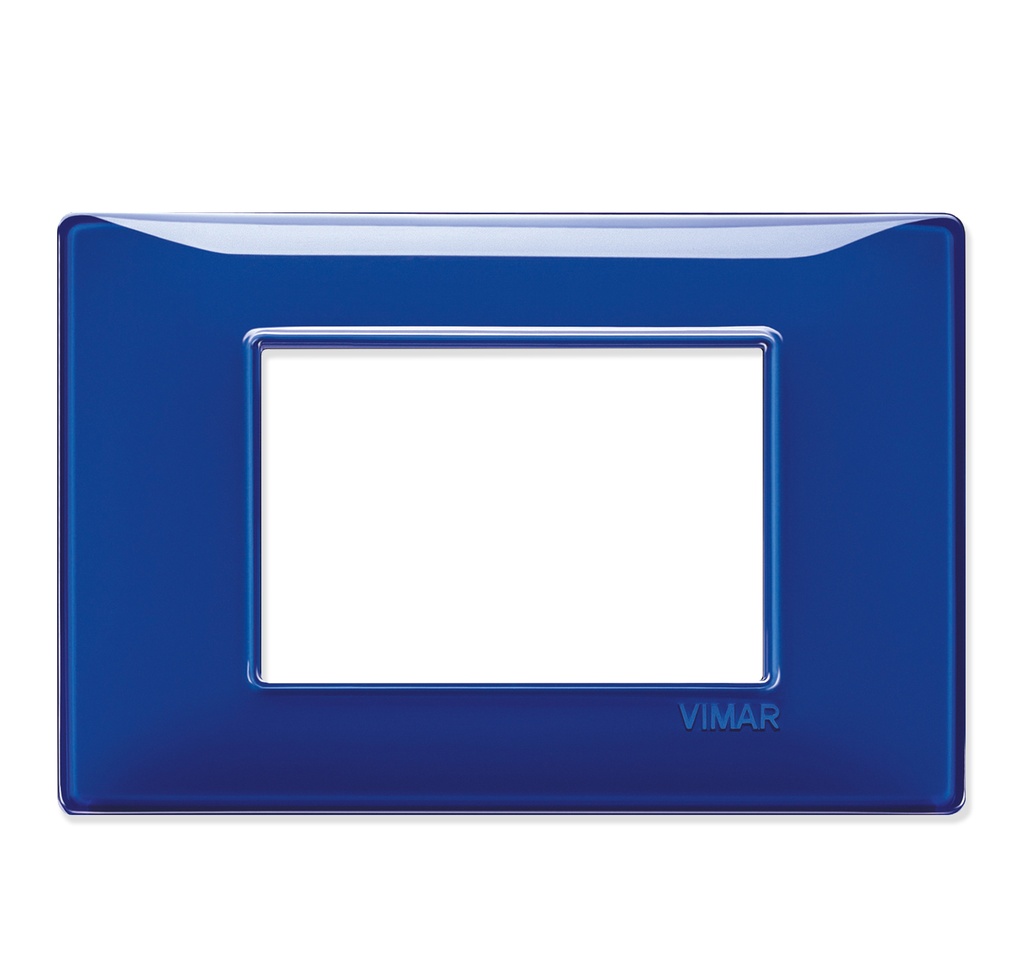 PLACA 3 MODULOS CENTRALES TECNOPOLIMERO PLANA COLOR REFLEX ZAFIRO REF-14653.50 MARCA VIMAR