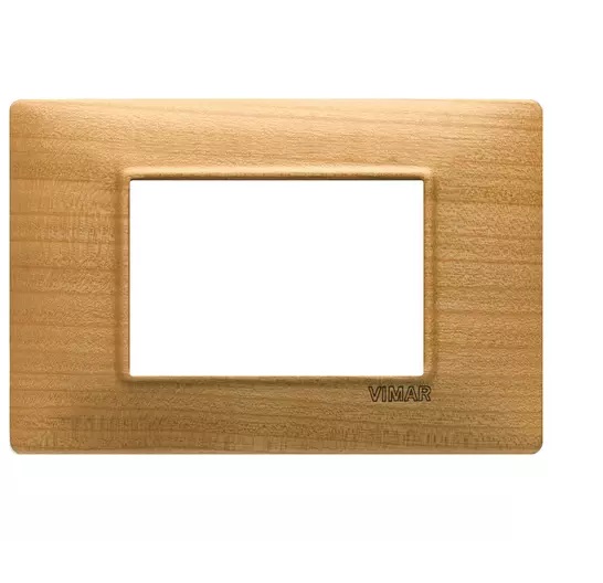 PLACA 3 MODULOS CENTRALES MADERA MACIZA PLANA COLOR CEREZO REF. 14653.63 MARCA VIMAR