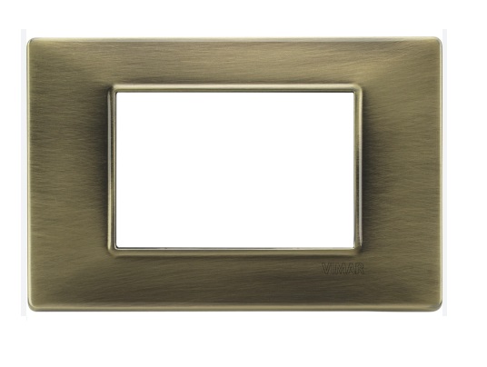 PLACA 3 MODULOS CENTRALES METALIZADO PLANA COLOR METAL LATON ANTIGUO REF-14653.76 MARCA VIMAR