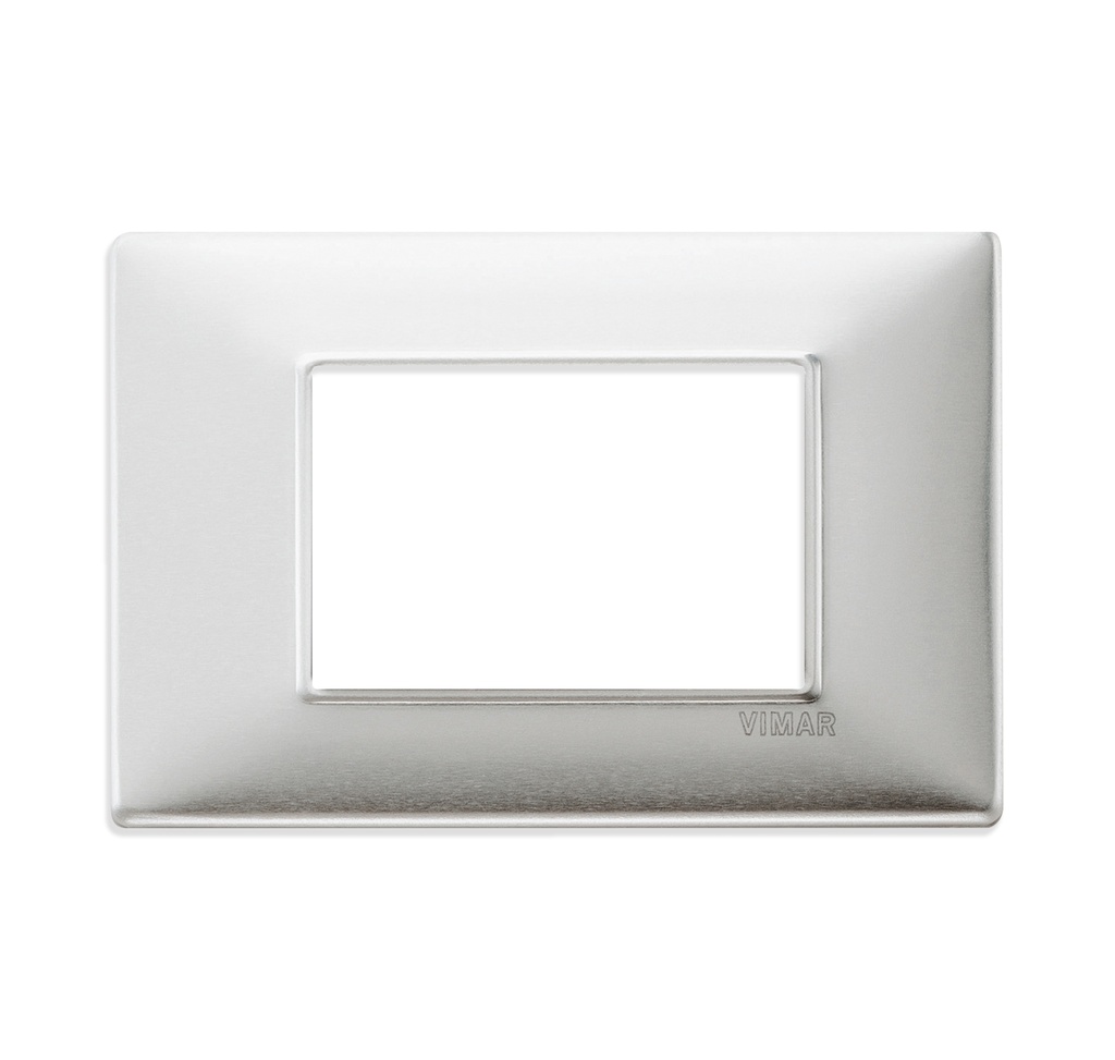 PLACA 3 MODULOS CENTRALES TECNOPOLIMERO PLANA COLOR ALUMINIO CEPILLADO REF-14653.81 MARCA VIMAR