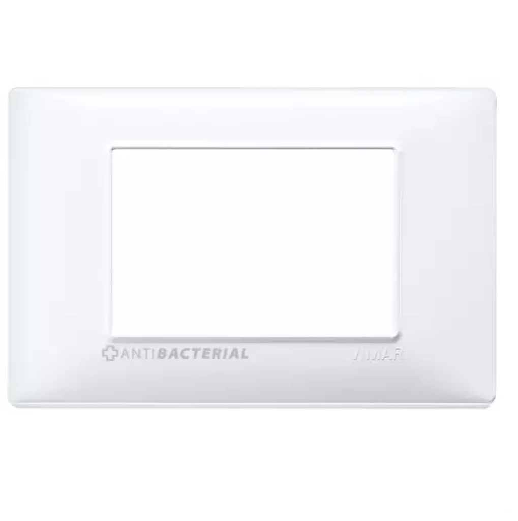 PLACA 3 MODULOS CENTRAL TECNOPOLIMERO ANTIBACTERIAL BLANCO REF. 14653U.AB.01 SERIE PLANA MARCA VIMAR