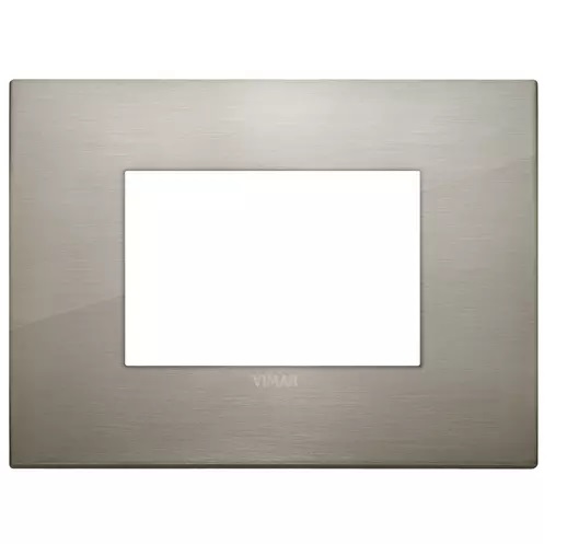 PLACA 3 MODULOS CENTRALES CLASSIC METAL INOX CEPILLADO SERIE ARKE REF. 19653.08 MARCA VIMAR